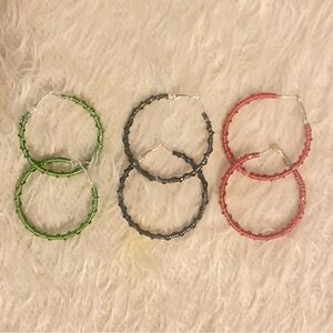 3 Pairs Colored Copper Earrings|Medium|New